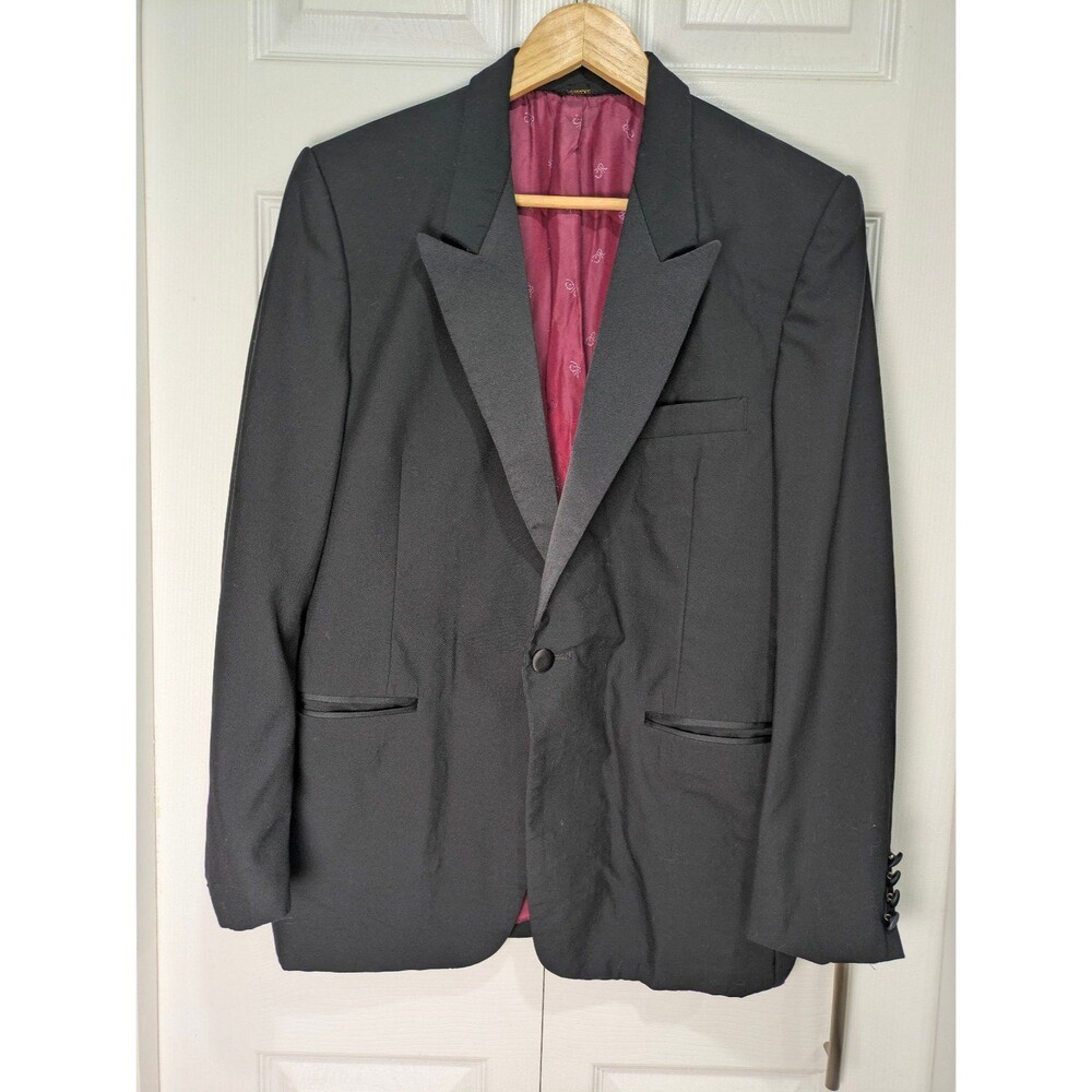 Vintage Oscar de la Renta Formal Wear Black Tuxedo Jacket Blazer Satin Peak Lape